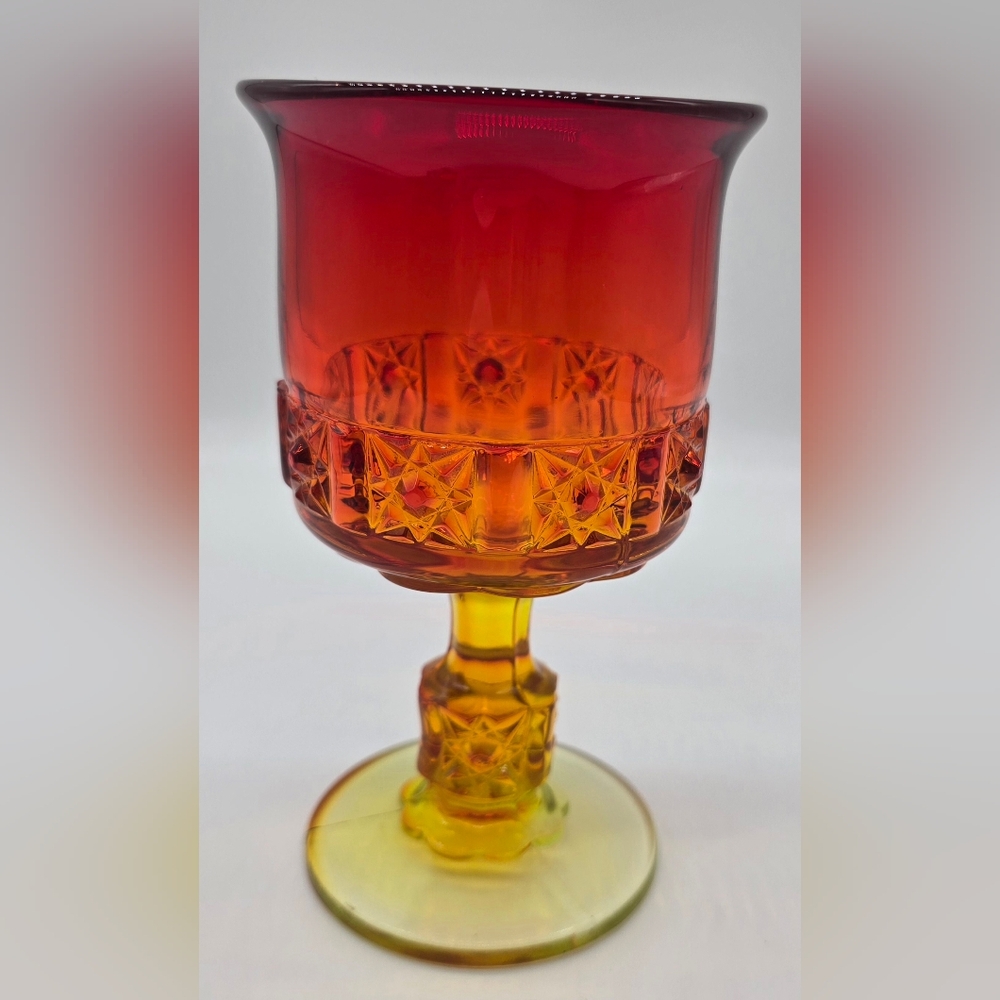 L.G. Wright Amberina Daisy And Cube Goblet